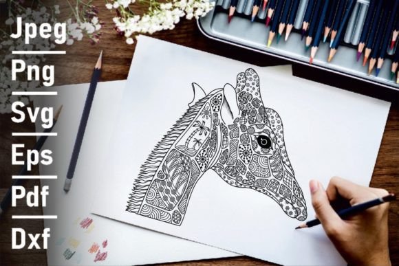 Zentangle Vector Giraffe: Graphics for Print Templates
